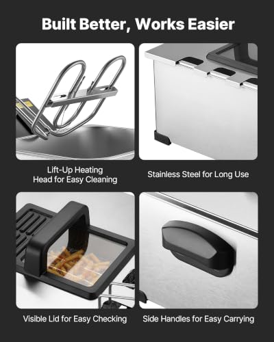 Image of VEVOR Commercial Electric Deep Fryer, 9.51 Qt, 1700W Stainless Steel Countertop Fryer with Large & Small Baskets, Overheat Protection, Temp Control, Timer, Detachable for Home Restaurant Use, Silver