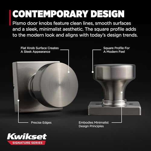 Image of Kwikset Pismo Interior Square Passage Door Knob, Handle for Closet and Hallway Doors, Non-Locking Doorknob, Satin Nickel