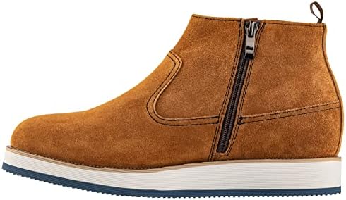 CALTO Men's Invisible Height Increasing Elevator Shoes - Khaki Brown Nubuck Leather Mid-top Zipper Boots - 3 Inches Taller - Y30023- Size 10 D(M) US | Image 2