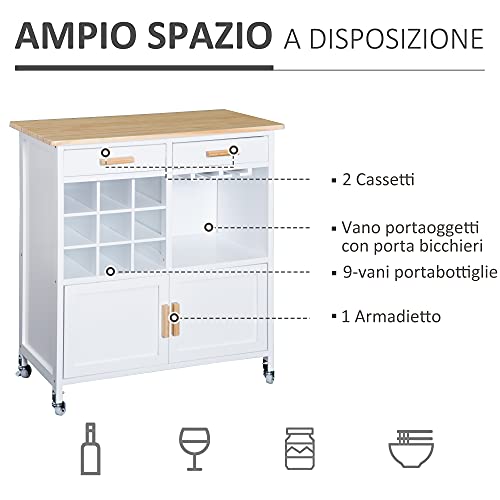 HOMCOM Mobiletto da Cucina con Ruote