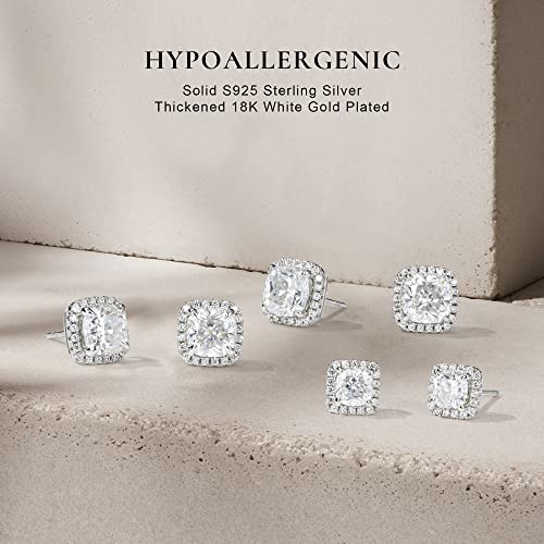 Smilest 2Ct Moissanite Halo Earrings For Women, Asscher Cut D Color Vvs1 Clarity Lab Created Diamond Earrings Studs 18K White Gold Vermeil Moissanite Stud Earrings For Women Wife Sensitive Ears #TOP4