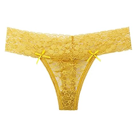 Junhouse Women Lace Thongs Ladies Sexy Lace G String Jacquard Panties Knickers Cotton Crotch Underwear (Yellow,M) Cover