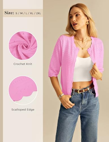 Image of GRACE KARIN Womens 3 /4 Sleeve Cardigan Sweater, Lightweight Cropped Cardigan Trendy, Dressy Casual Crochet Bolero Shrugs