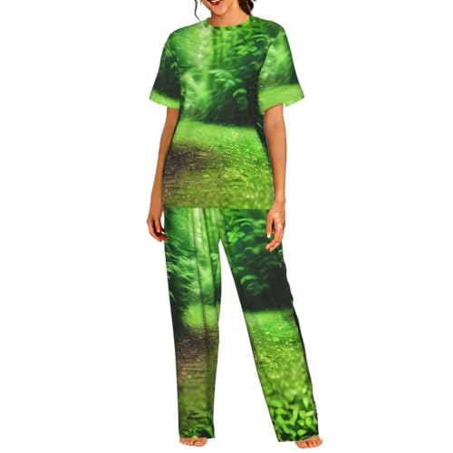 Pyjama de nuit femme imprimé vert en tissu fluide de qualité supérieure