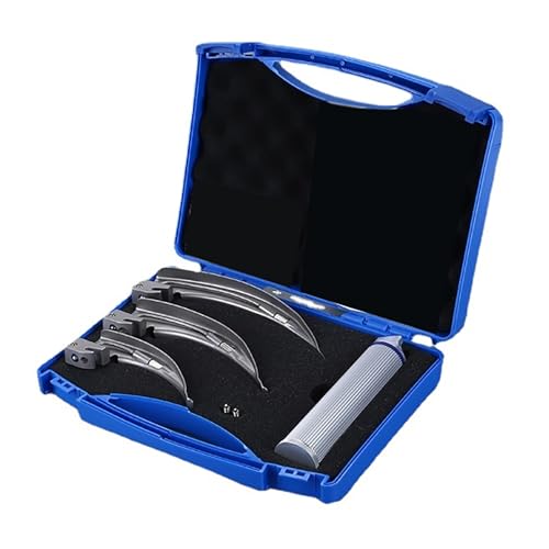Airway Intubation Set Edelstahl mit 3 gebogenen Klingen, 2 LED Ersatzbirnen und Griff für medizinisches Fachpersonal, Ärzte, Krankenschwestern