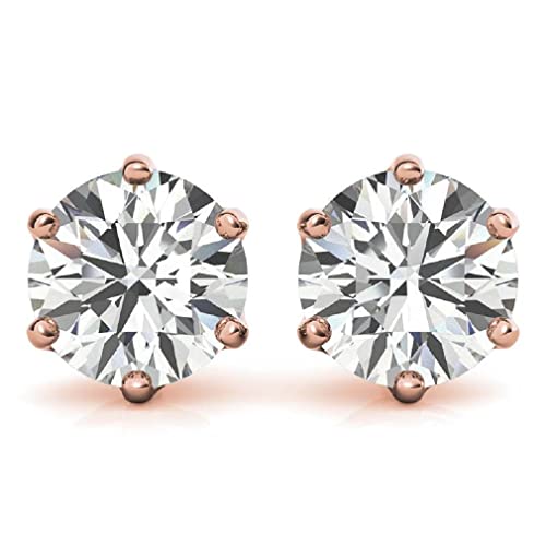 10K/14K/18K Solid Rose Gold Antique Moissanite Earring, 4 Tcw Round Cut Handmade Diamond Engagement Earring, Solitaire Stud Earring, Christmas/Wedding Gifts, Push/Screw Back #TOP19