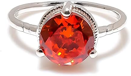 Solitaire Rings For Woman/Topaz Gemstone Stacking Band for Girls / 925 Sterling Silver Ring/Designer's jewelry / 8 mm (Silver, 6.5)