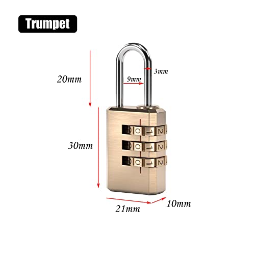 Image of Brass Combination Lock, 3 Digit Combination Padlock Set Your own Small Combination Locks for Gym Locker Locks, Suitcase, School, Doors, Toolbox, Hasps and Storage Padlock (S)