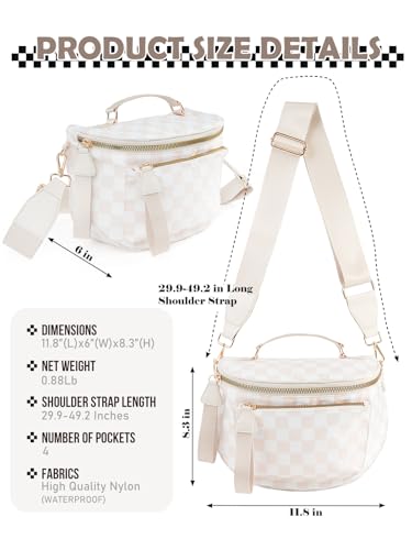 Image of Black and White Checkered Crossbody Bag Bum Bag for Women,Spacious Checkered Purse Fanny Packs Belt Bag