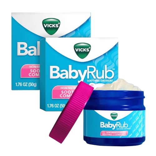 Vicks BabyRub Chest Rub Ointment with Soothing Aloe, Eucalyptus, Lavender, and Rosemary, from the makers of VapoRub, 1.76 oz (Pack of 2)