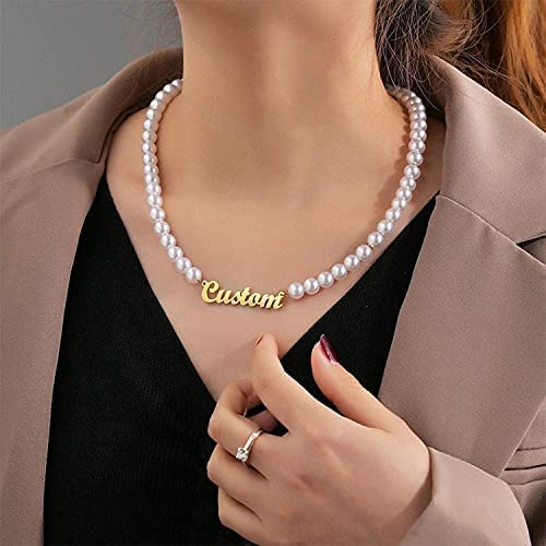 Custom Name Necklace with Pearl Chain 6mm Round White Pearl Necklaces Personalized Choker Name Jewelry Gifts for Women Girls4