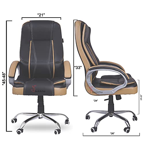 Image of beAAtho JS-1 Teak High Back Office Revolving Chair (Black and Tan)