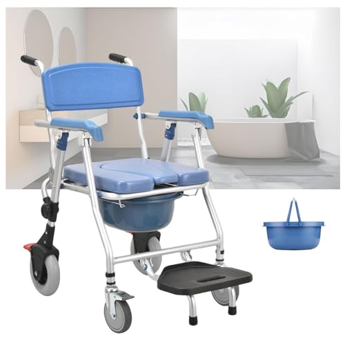 KLYDBMYT Silla de Ruedas con Inodoro Plegable, reposabrazos y reposapiés, Ayuda para la Movilidad de Personas Mayores y discapacitadas, soporta hasta 150 kg