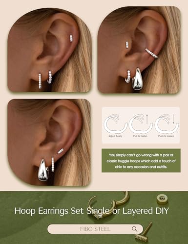 4Pairs Small Chunky Gold Hoop Earrings for Women - Gold Silver Hoop Earrings Stacks Non Tarnish 14K Gold Plated Flat Back Stud Huggie Hoop Earring Sets for Multiple Piercing Hypoallergenic4