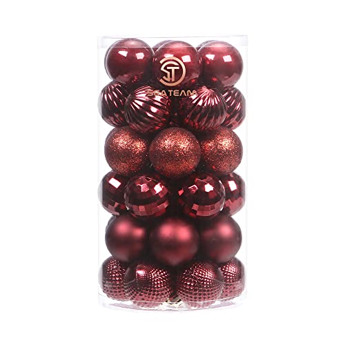 Sea Team Lot de 41 boules de Noël en plastique incassable avec ficelles - Décorations à suspendre pour sapin de Noël, fêtes, mariage - Petite taille (bordeaux, 40 mm)