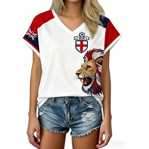 Image of England Shirt Women, Womens England Football Shirt 2026: Shirts Soccer Training Top Classic Comfortable Ladies Soccer Tops Clear Printed Breathable Jersey Lightweight Tshirt for Women White