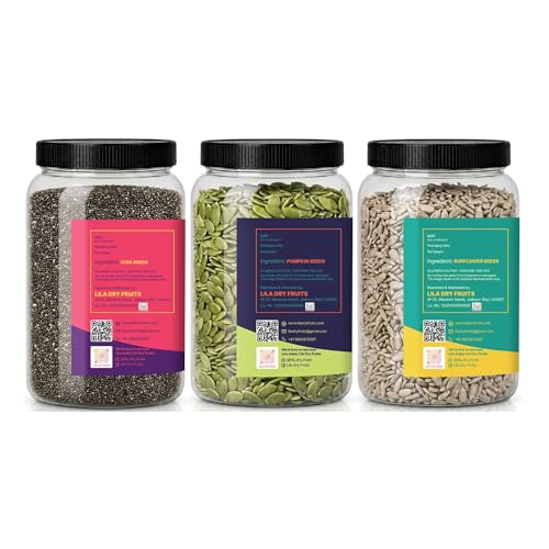 Image of LILA DRY FRUITS Seeds Combo Pack Chia Pumpkin Sunflower Seed 100 g x 3 | Raw Mixed Seeds for Healthy Snacking, Smoothies, Breakfast, Salad & Daily Nutrition Perfect for Gifting