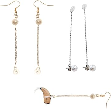 4 Pack Hearing Aids Earring Clips Anti-Lost Lanyard Protector Holder Universal BTE Clip Hook Chain Earrings for Seniors Rechargeable Hearing Aids OTC Hearing Amplifier Receiver-In-Canal Ear Aid
