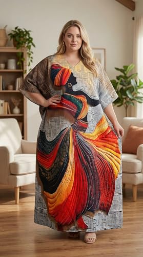 Image of Gypsie Blu Women Plus Size Kaftan Dress Beach Cover Up Maxi Dresses for Women, V-Neck Kimono Sleeve 1X-3X