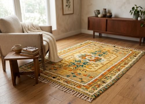 Image of Iryaa Homes Cotton Carpet With Hand Tufting And Hand Embroidery| Soft, Durable And Stylish Area Rug| Printed Rug for Living Room, Bedroom | Handmade with100% Cotton- Multi colour (4 Feet x 6 Feet)