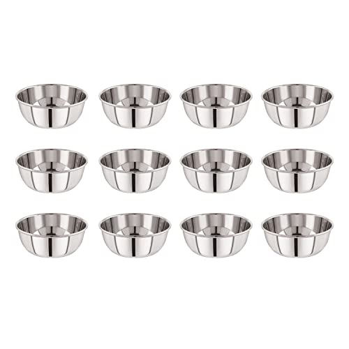 Image of neelam Stainless Steel 4.5, 24 Gauge Prem 100 ml Vati, Set of 12, Dinner Bowl Katori Serving Vati,Durable Quality, Elegant, Perfect for Serving Snacks, Desserts, and Condiments, Silver