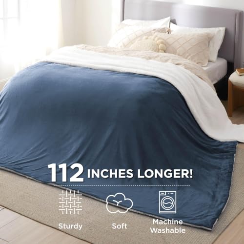 Image of Bedsure GentleSoft Sherpa Fleece Cal King Blankets for Bed, Non-Heated, Thick and Warm Oversized Throw for Women and Men, Soft Fuzzy Plush Large Blanket for Winter, Slate Blue, 112x98 Inches