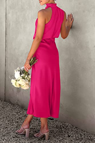 Image of PRETTYGARDEN Women's 2026 Summer Satin Dress Elegant Sleeveless Mock Neck Cocktail Party Maxi Dresses