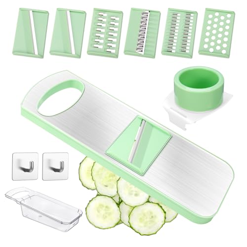 6 In 1 Multifunktion Gemüseschneider, Professioneller Mandoline Gemüsehobel, Gurkenhobel aus Lebensmittelechtem Material, Gemüsereibe mit Handschutz zur Verarbeitung Verschiedener Zutaten