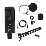 GTFHUH Micrófono de Condensador 192 KHZ / 24 bits Frecuencia de muestreo con Kit de micrófono Amortiguador Micrófono Kara Ok Aplicar a Youtube Game Stream Media