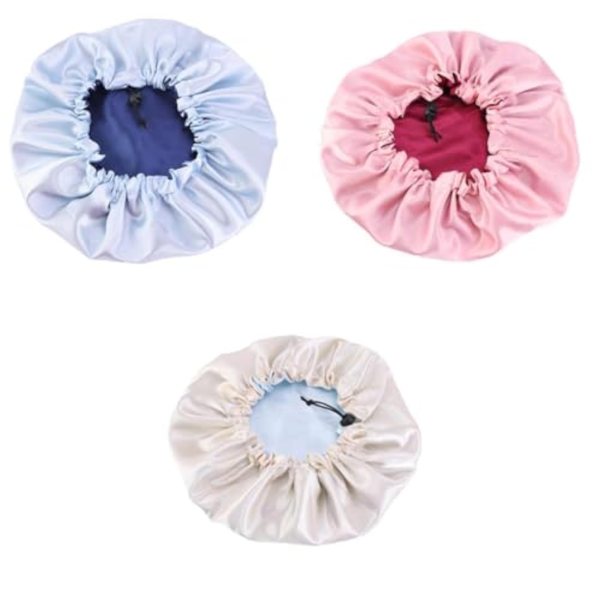 3Pcs Women's Satin Night Sleep Caps, Hair Bonnet Set