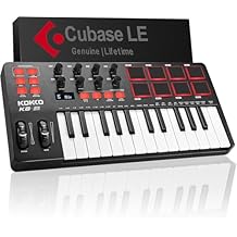 KOKKO MIDI Controller Keyboard, Mini 25 Key With 8 Backlit Drum Pads, 8 Knobs and Pitch Bend Wheel, Modulation Wheel for Music Production, Cubase LE Software Included