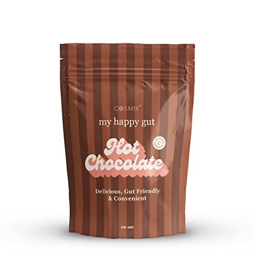 Cosmix - My Happy Gut Hot Chocolate | For Improved Digestion & Overall Gut Health | Zero Refined Sugar, No Preservatives | Vegan | Just add water & Enjoy | 200 gm - Makes upto 14 Cups