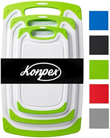 Konpex 3-Piece Dishwasher Safe Plastic Cutting Board Set with Non-Slip Feet and Drip Juice (green)