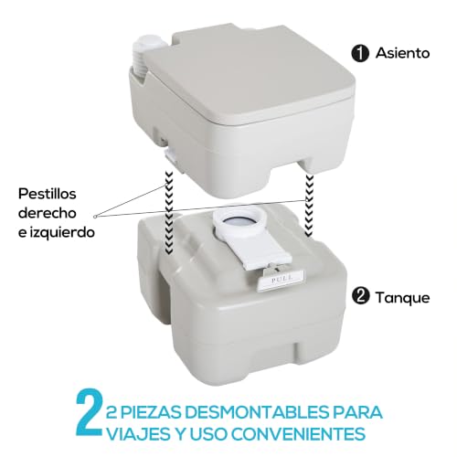 Miniatura 4 de Homcom Inodoro Portátil Químico Wc 20l Con Cisterna 41,5x36,5x42 Cm Hdpe