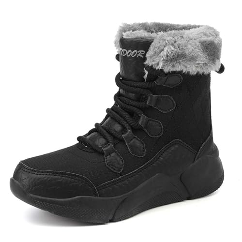 Botas de invierno para mujer, forradas, botas de invierno al aire libre, cómodas botas de invierno, impermeables, botines para mujer, cálidos, botas de nieve, 001 Negro, 42 EU