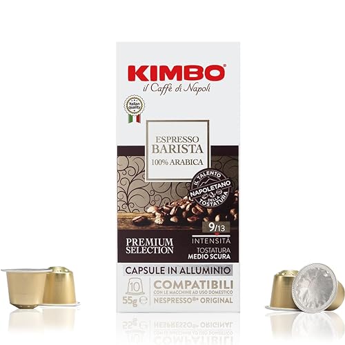 Kimbo Coffee Espresso Barista Capsules (1 x 10) | Nespresso Coffee Machine Compatible | 10 Aluminium Capsules, Medium Dark Roast | Italian 100% Arabica Coffee Pods, Barista Series