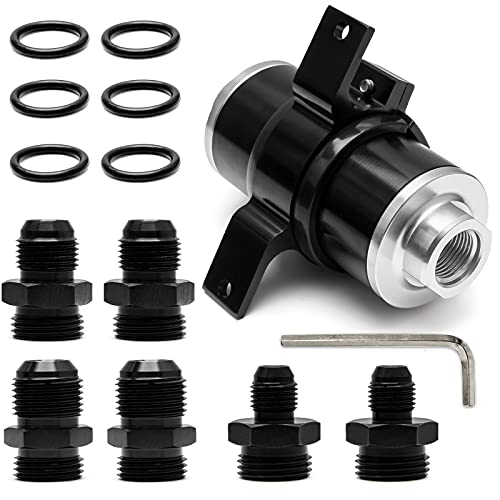 Shineyoo 100 Micron Fuel Filter Mount Aluminum Inline Bracket Universal 58mm Black High Flow Turbo 6AN 8AN 10AN Adapter