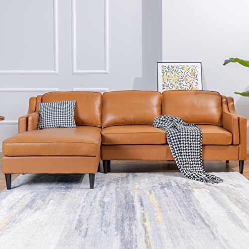 Image of MUZZ Genuine Leather Sectional Sofa, Mordern Luxury Sofa Couch, L-Shaped Sectional Couch with Left Facing Style for Living Room (Cognac Tan)