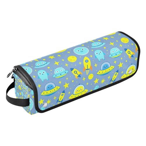 Bolsa de viaje para herramientas de cabello para mujeres y tapete resistente al calor con cierre impermeable para rizador, plancha y secador, estampado de alienígena espacial azul miniatura 1