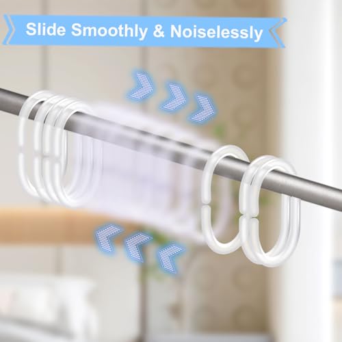 24 PCS Shower Curtain Rings, Plastic Clear Shower Curtain Hooks, C-Shaped Rings Hook Hanger for Shower Curtain Bathroom Window Rod - Thumbnail 5