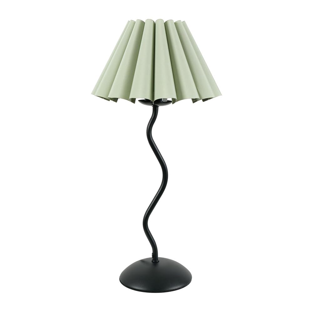 Valuelights Pale Green Wiggle Black Metal Single Stem Table Lamp With Scallop Tapered Lamp Shade In