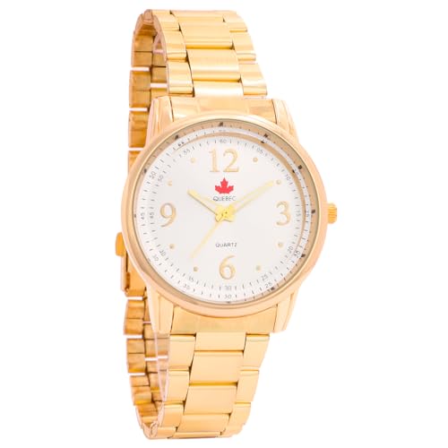 Kit Relógio Feminino QUEBEC Dourado Colar Brincos Banhados a Ouro Luxo Original Aprova de Agua