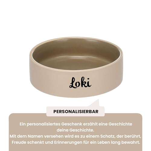 Personalisierter Keramik-Hundenapf ANCA 200 ml (S) Beige/Grün – rutschfest, leicht & hygienisch – Futter- & Wassernapf – für kleine Hunde & Katzen – personalisiert mit Namen – Petslino