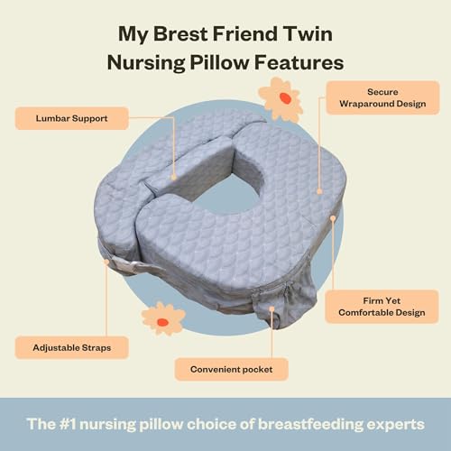 Image of My Brest Friend Twin Nursing Pillow, Enhanced Comfort - Horizon | Ergonomic Breastfeeding Pillow for Ultimate Support - Fits Plus Size - Adjustable Nursing Pillow with Handy Side Pocket