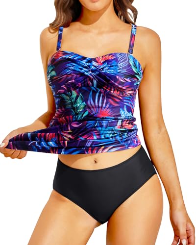 Holipick Tummy Control Tankini Swimsuits for Women Bandeau Swimsuits Twist Strapless Tankini Top with Bikini Bottoms4