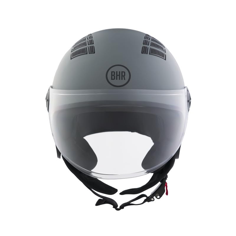 BHR Casco Demi-Jet 834 FLOW - Casco Scooter Estivo Omologato ECE 22.06 con 16 Fori di Aerazione - Visiera Antigraffio e Sgancio Micrometrico, Grigio Opaco, XL