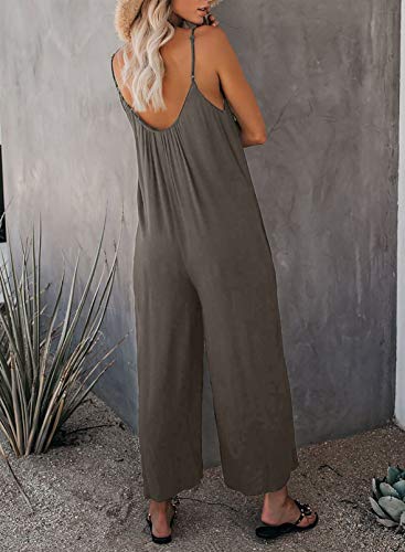 Happy Sailed Womens Spaghetti Straps Wide Leg Pocket Romper Jumpsuits Baggy Long Pantsjumper Playsuits Gray Large #TOP1