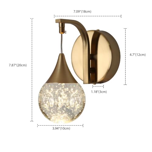 Image of LED Wall Sconces Dimmable, Modern Crystal Wall Sconce Indoor, Bubble Brass Wall Light for Bedroom Bathroom Living Room Dining Room Hallway,3300k 5W