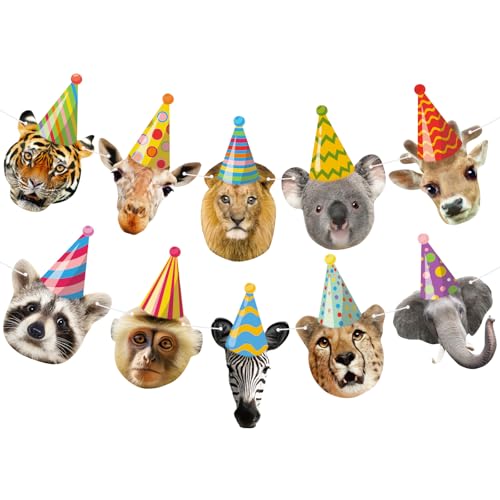 Hooqict - Hooqict Safari Animals Happy Birthday Banner Animal Birthday Party Decorations Party Animal Banner Garland for Jungle Birthday Decorations Kids Wild Zoo Party Supplies