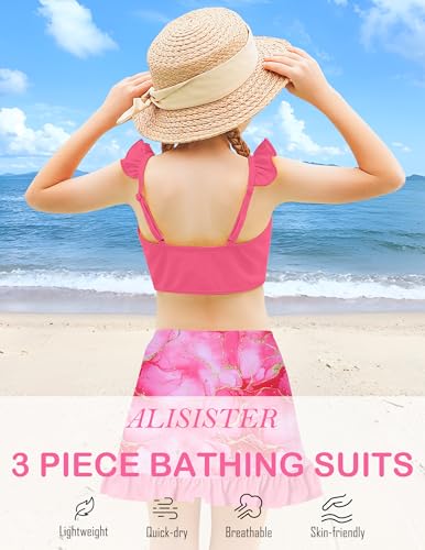 Image of ALISISTER Girls Swimsuit 3 Piece Bathing Suits Summer Bikini Tankini Sets with Cover Up Skirt for 4-12 Years